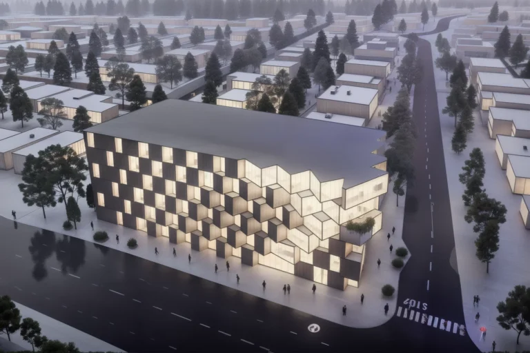 Exterior view of Bayview luxury residential building at night featuring modern architecture, spacious layouts, and elegant finishes.