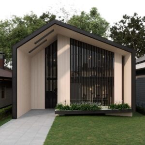 Exterior of McGillivray Residence at 16 McGillivray Ave, showcasing modern minimalistic design and natural harmony.