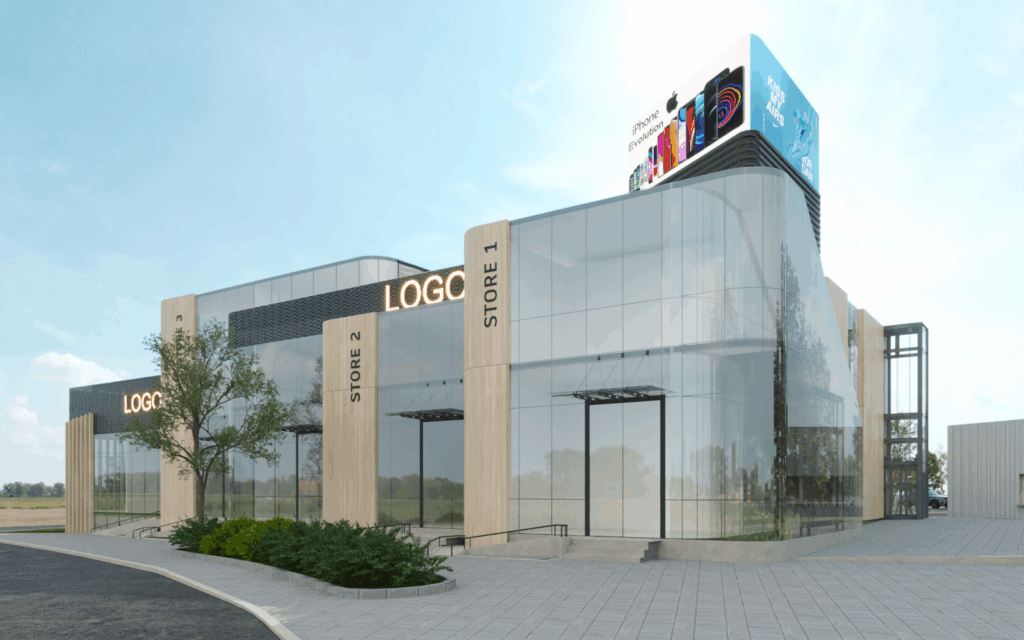 Holland Landing Commercial Centre, a modern sustainable hub with retail shops, office space, and medical clinics designed for East Gwillimbury’s growing community.